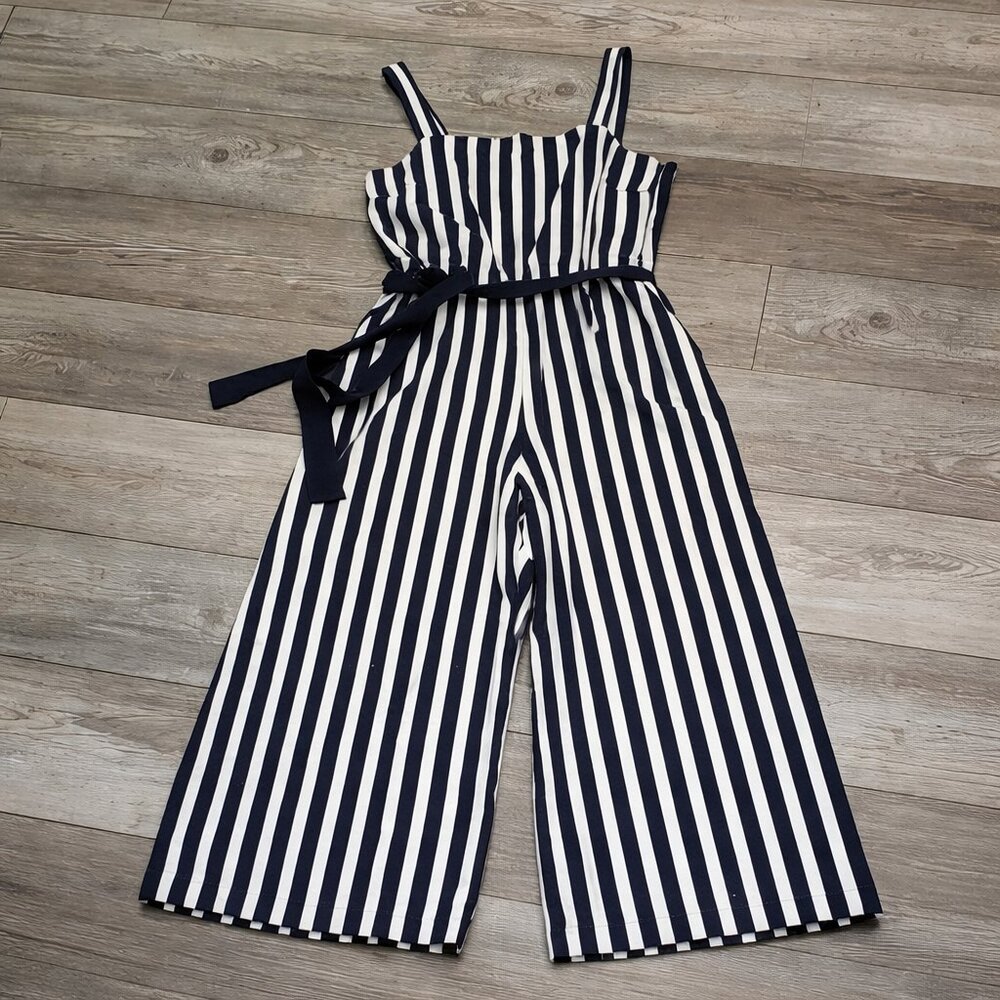 J. Crew Navy and White Striped Wide-Leg Jumpsuit